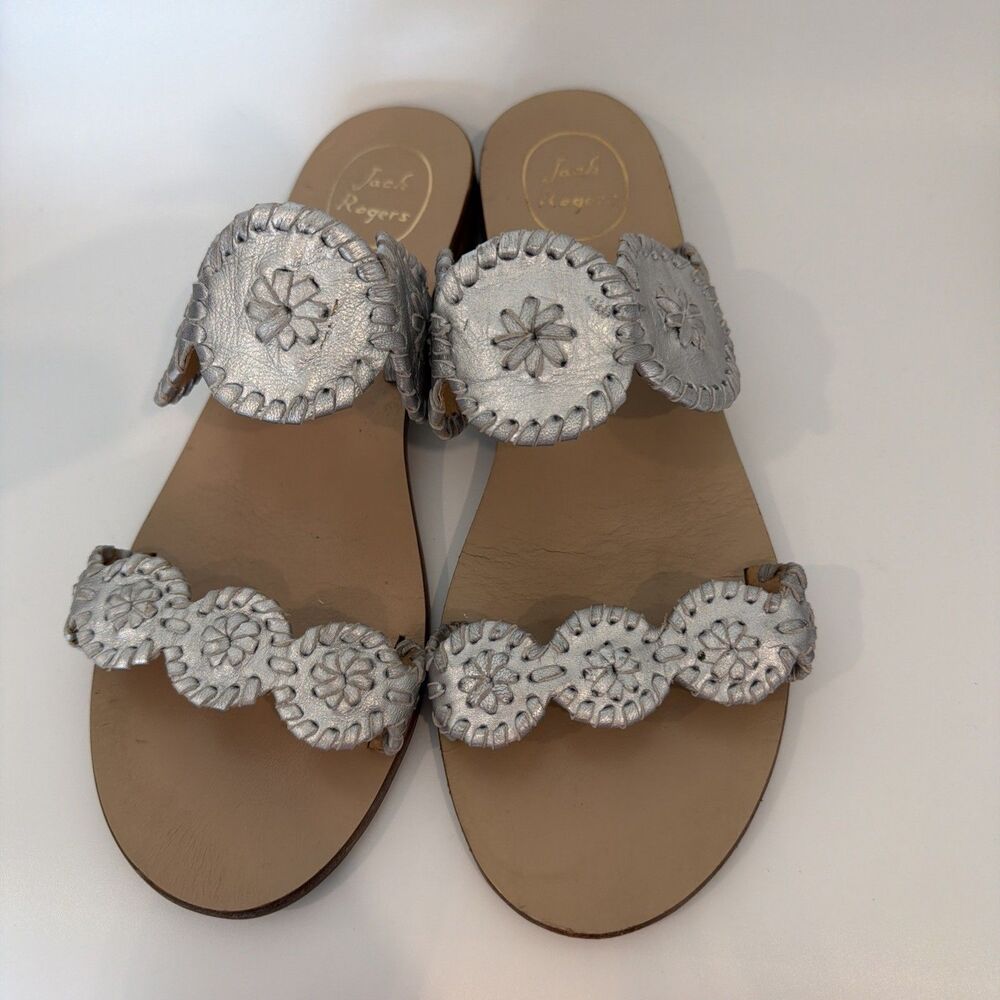 Jack Rogers Womens  Sz 10 Lauren Sandals Silver Leather EUC - Picture 4 of 12